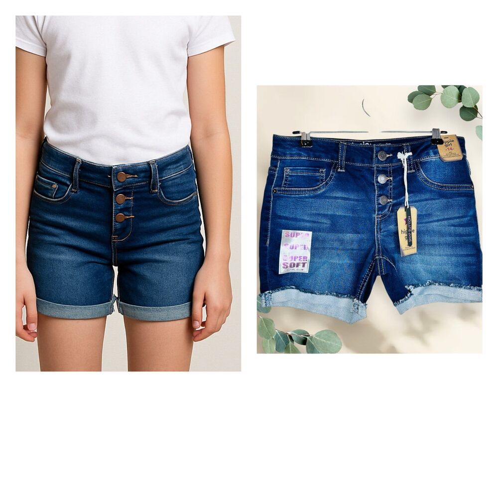 Hippie Girl NWT Girls Regular Rise Midi Length Denim Shorts Dark Wash size 14